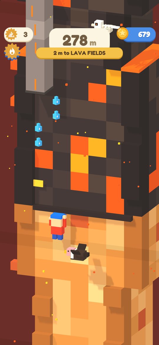 Climbing through glowing lava blocks on a hot planet.