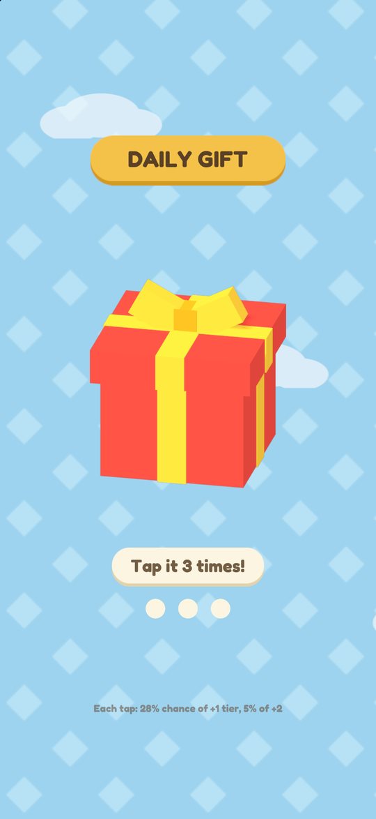 The daily gift: a big red present waiting to be tapped three times.