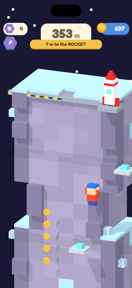 An icy planet with the rocket waiting at the top.
